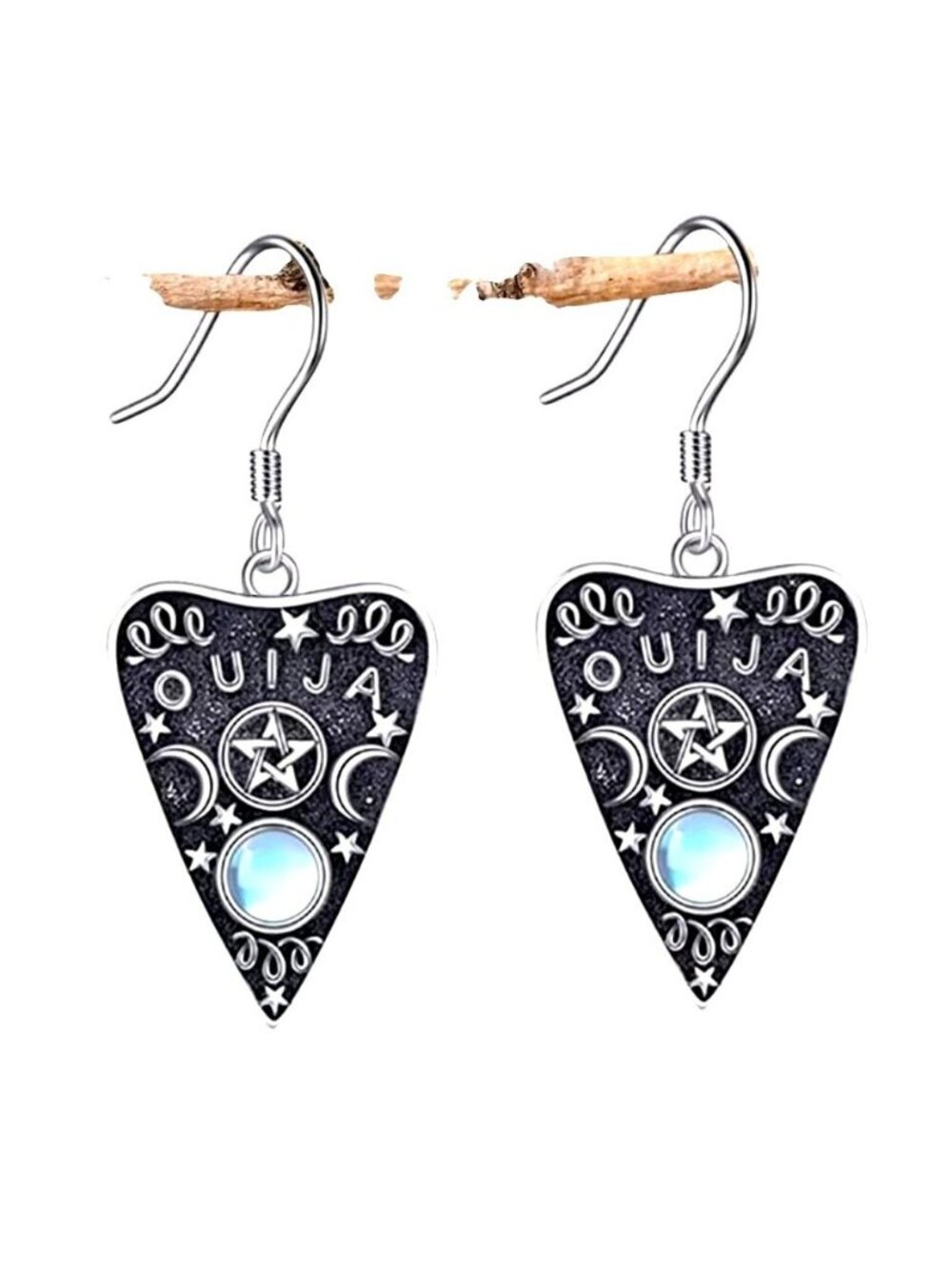 Ouija Board Moonstone Dangle Earrings With Pentacle Design Gothic